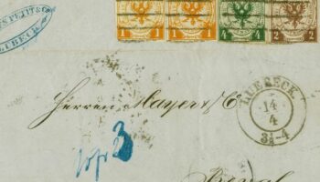 Eine alte Postsendung mit seltenen Postwertzeichen aus der Sammlung des Tengelmann-Chefs und Milliardärs Erivan Haub. Foto: -/dp