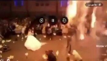 Iraq wedding fire: Horror moment blaze tears through first dance as bride and groom flee