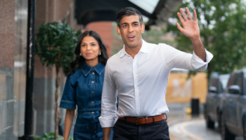 Rishi Sunak and his wife Akshata Murty arriving in Manchester