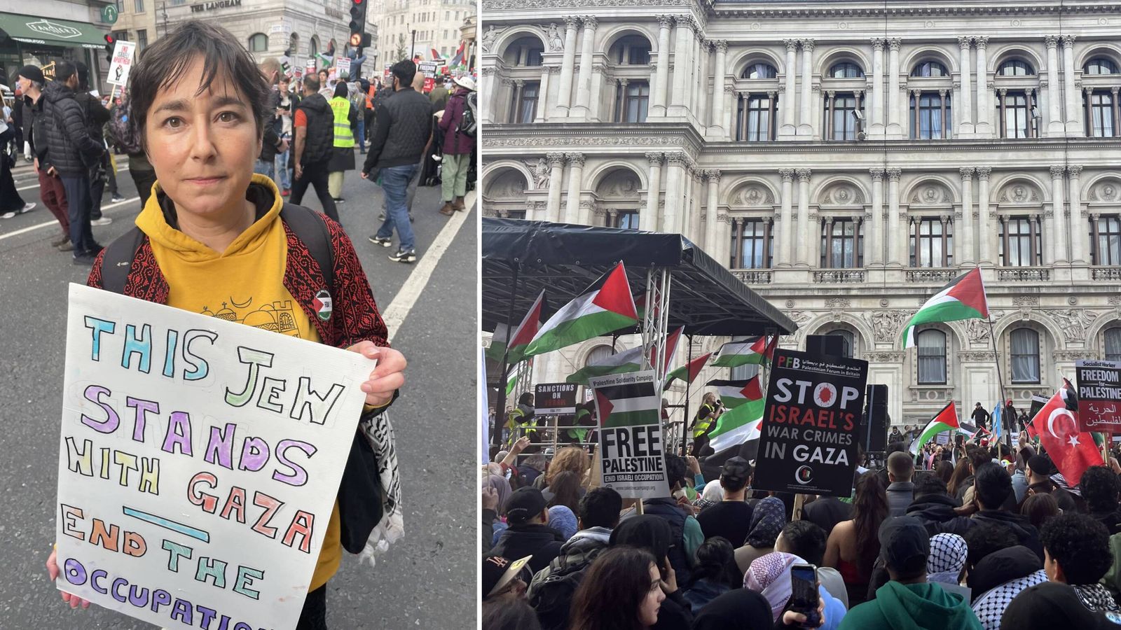 'This Jew stands with Gaza': Messages of peace and pockets of unrest at London protest