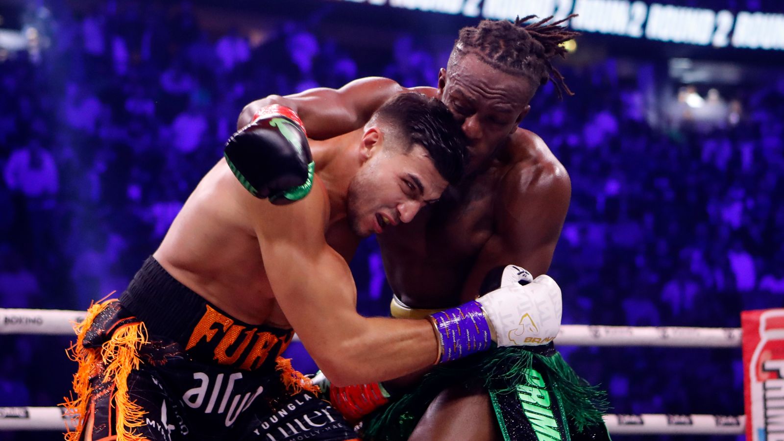 Tommy Fury (left) and KSI in action during their bout during the MF and DAZN: X Series event at the AO Arena, Manchester