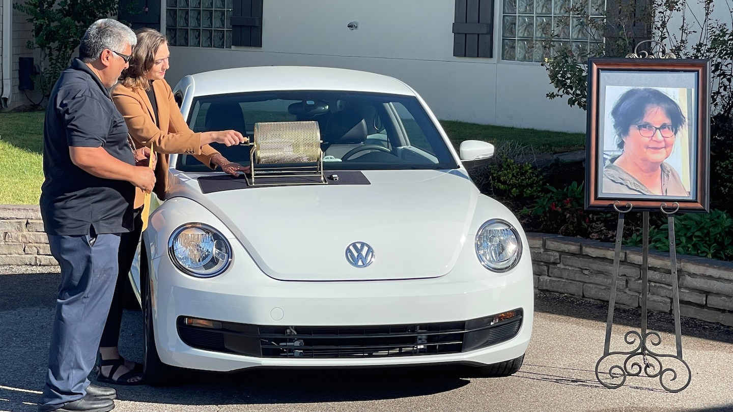 She died unexpectedly. Her last wish was to raffle off VW Bug at funeral.