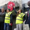 Train drivers from the Aslef union on the picket line at Euston station in London as union members at 16 train operators in England stage a 24-hour strike