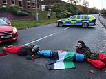 Pro-Palestine protesters lie in the road like Just Stop Oil in bid to block workers getting to Leicester factory which 'supplies Israel with weapons'
