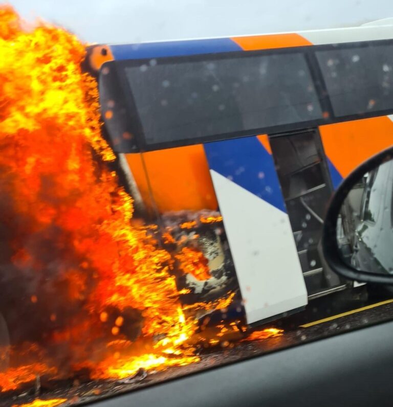 Dramatic Moment Bus Bursts into Flames Just Metres from Air India Plane at Delhi Airport Dramatic Moment Bus Bursts into Flames Just Metres from Air India Plane at Delhi Airport